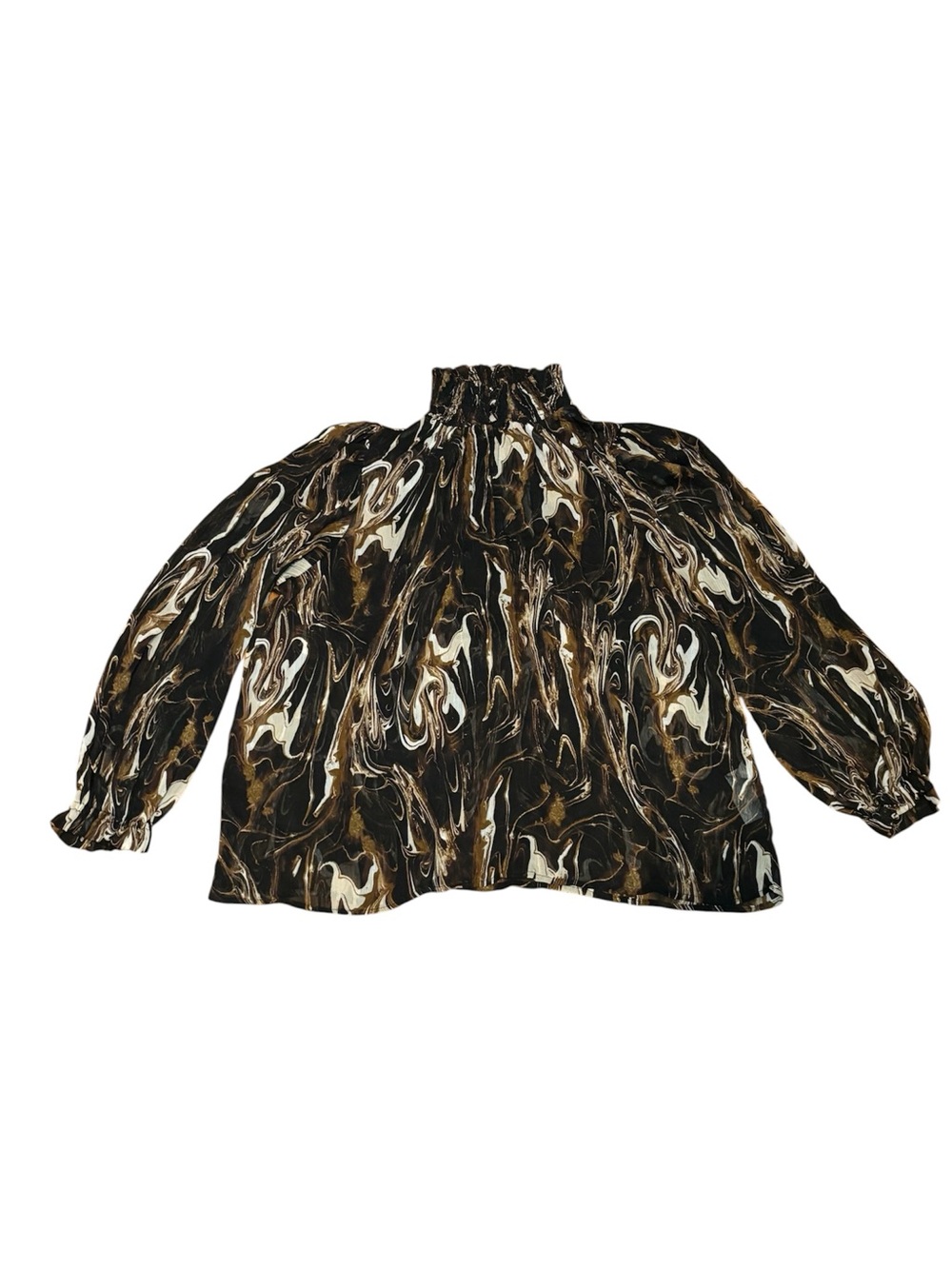 Banana Republic Abstract Marbled High-Neck Blouse in Black & Brown - Size Large
